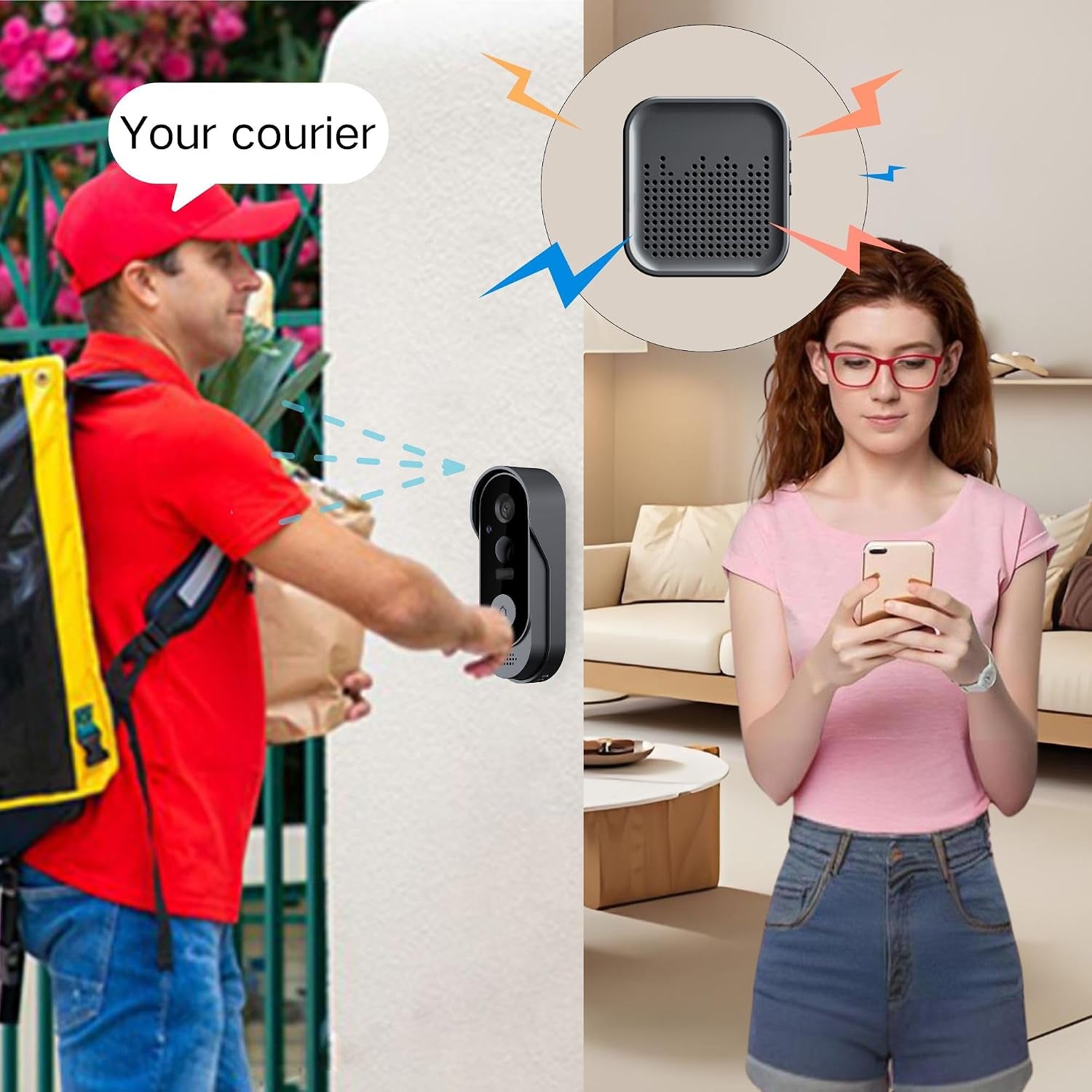 Video Doorbell with Camera and Chime, 2-Way Audio, Outdoor Security, Instant Alert, Human Detection, Battery Powered, Night Vision, Sd/Cloud Storage, No Subscription