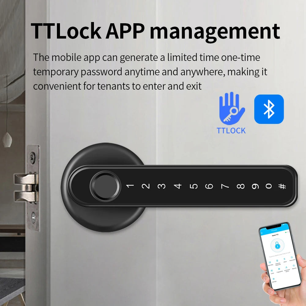 Ttlock/Tuya APP Smart Fingerprint Lock Password Code Door Lock Bluetooth Biometric Fingerprint Lock Electronic Handle Lock