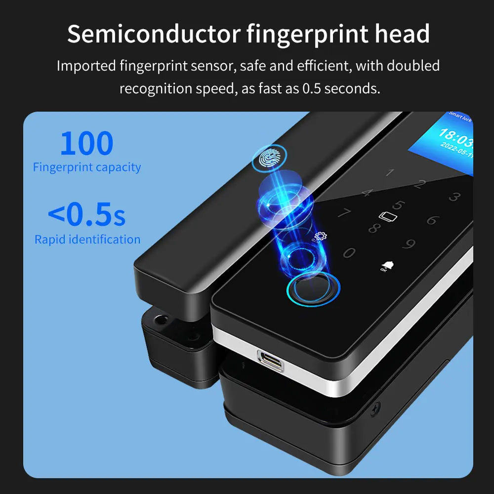 Tuya Smart Fingerprint Lock Bluetooth Smart Sliding Glass Door Biometric Electronic Digit Door Card Hook Lock App Remote Unlock
