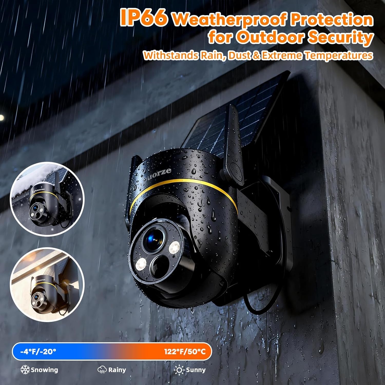 Lybuorz Solar Powered Outdoor Wireless Security Camera, 4MP HD PTZ Camera W/ Full Color Night Vision, 2.4/5Ghz Wifi, AI Motion Detection, Siren Alarm, 2-Way Audio, Work W/Alexa, Waterproof,4.92*4*4.52