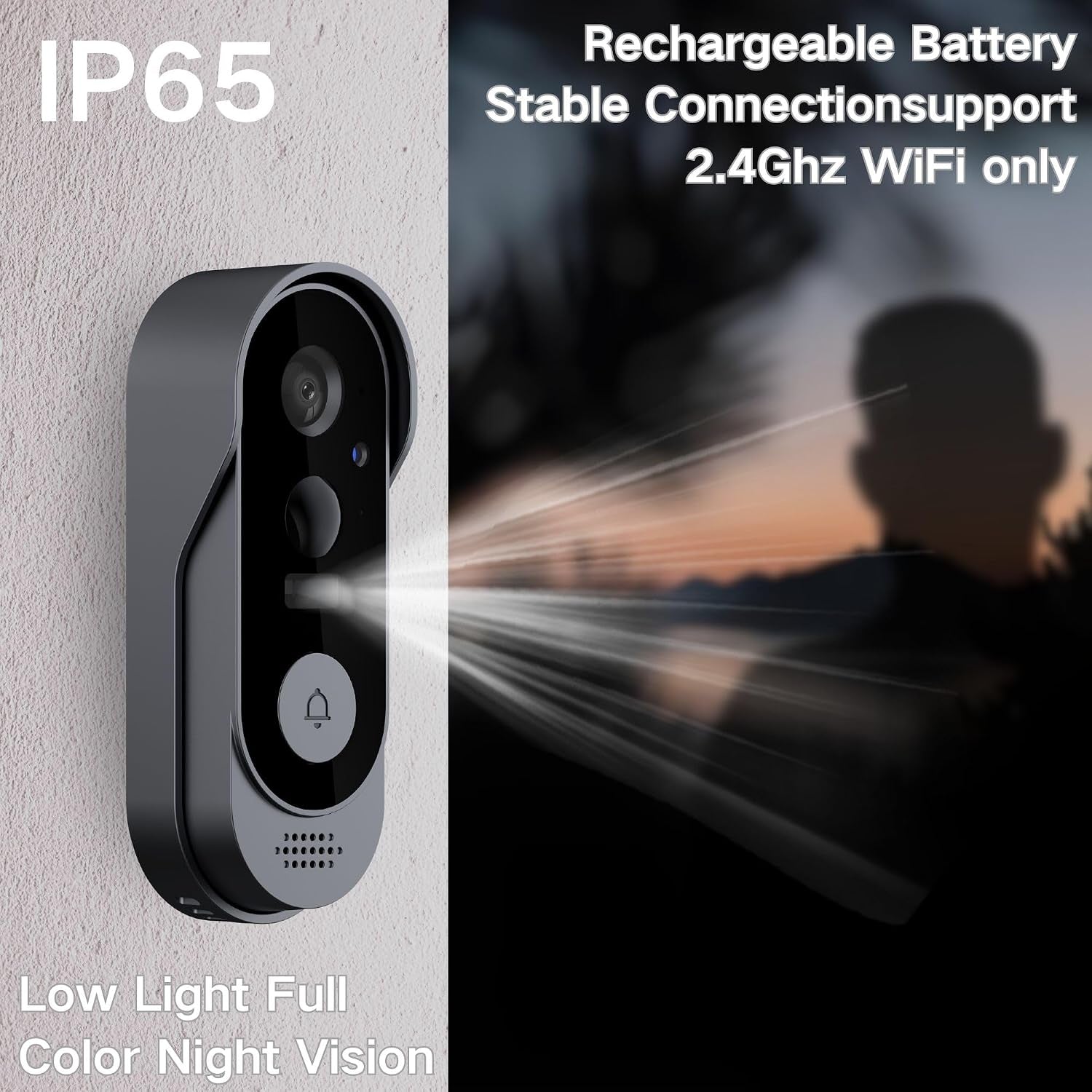 Video Doorbell with Camera and Chime, 2-Way Audio, Outdoor Security, Instant Alert, Human Detection, Battery Powered, Night Vision, Sd/Cloud Storage, No Subscription