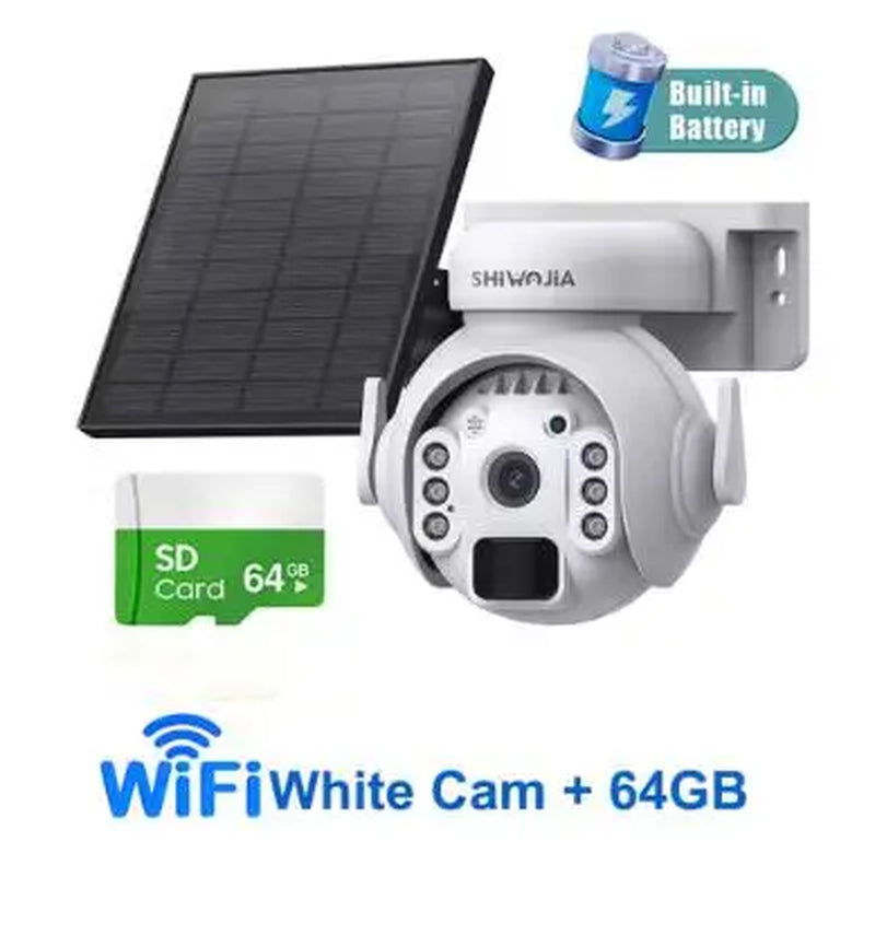 SHIWOJIA 5MP 4G SIM Solar Security Camera Outdoor 360° PTZ Wifi Wireless Surveillance Camera PIR Motion Detection Two-Way Audio