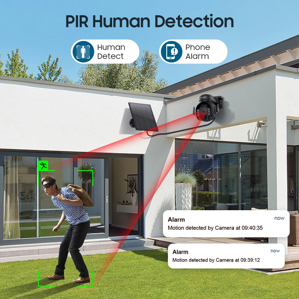 SHIWOJIA 5MP 4G SIM Solar Security Camera Outdoor 360° PTZ Wifi Wireless Surveillance Camera PIR Motion Detection Two-Way Audio