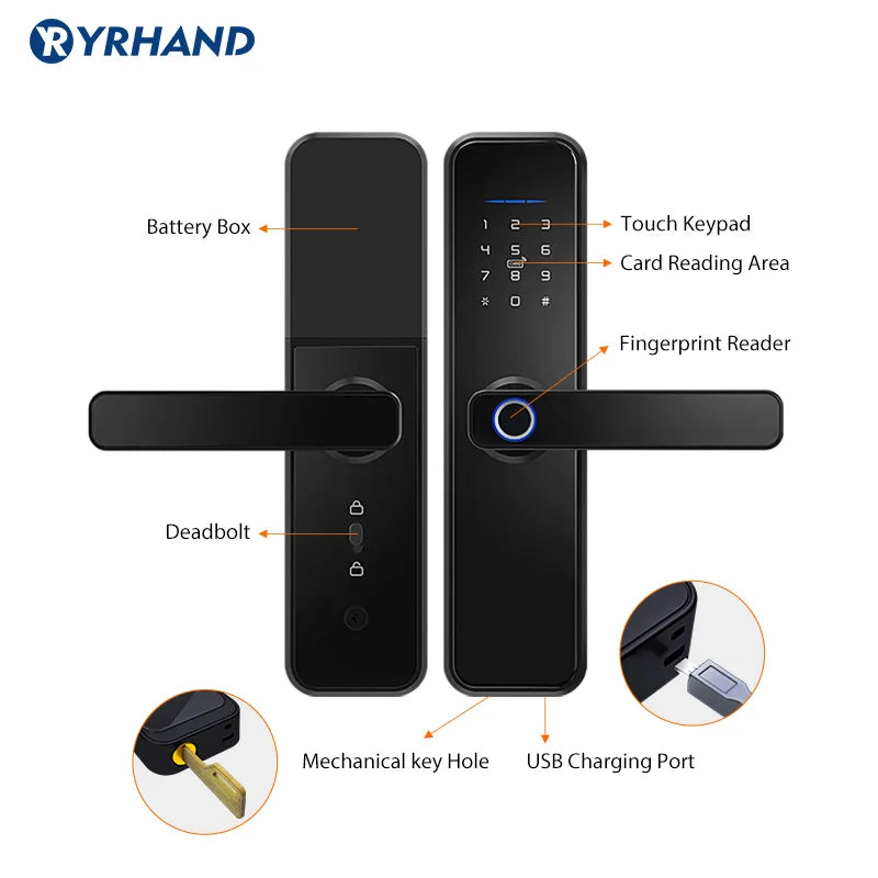 Ttlock App Wifi Smart Fingerprint Door Lock Smart Bluetooth Digital APP Keypad Code Keyless Electronic Door Lock