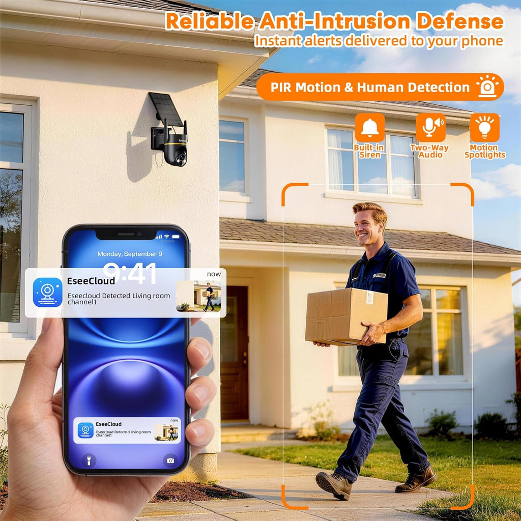 Lybuorz Solar Powered Outdoor Wireless Security Camera, 4MP HD PTZ Camera W/ Full Color Night Vision, 2.4/5Ghz Wifi, AI Motion Detection, Siren Alarm, 2-Way Audio, Work W/Alexa, Waterproof,4.92*4*4.52