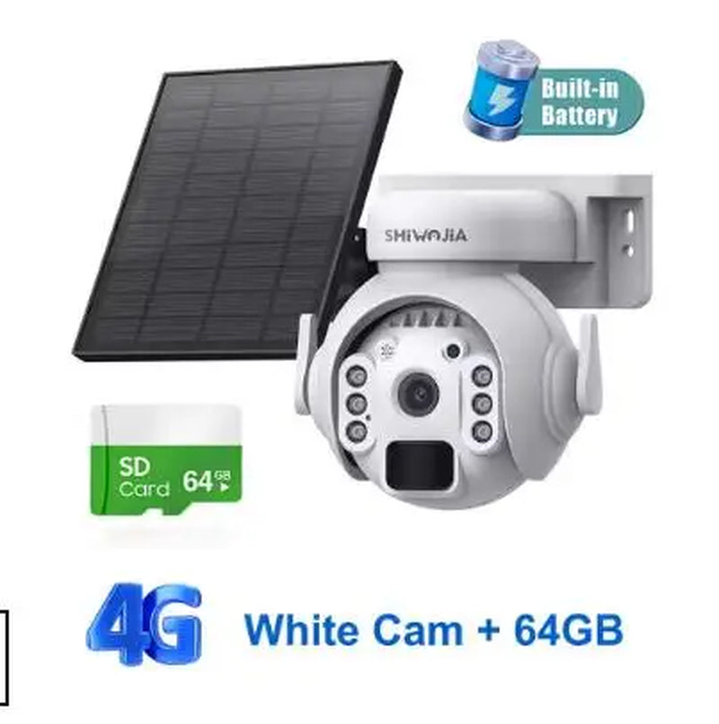 SHIWOJIA 5MP 4G SIM Solar Security Camera Outdoor 360° PTZ Wifi Wireless Surveillance Camera PIR Motion Detection Two-Way Audio