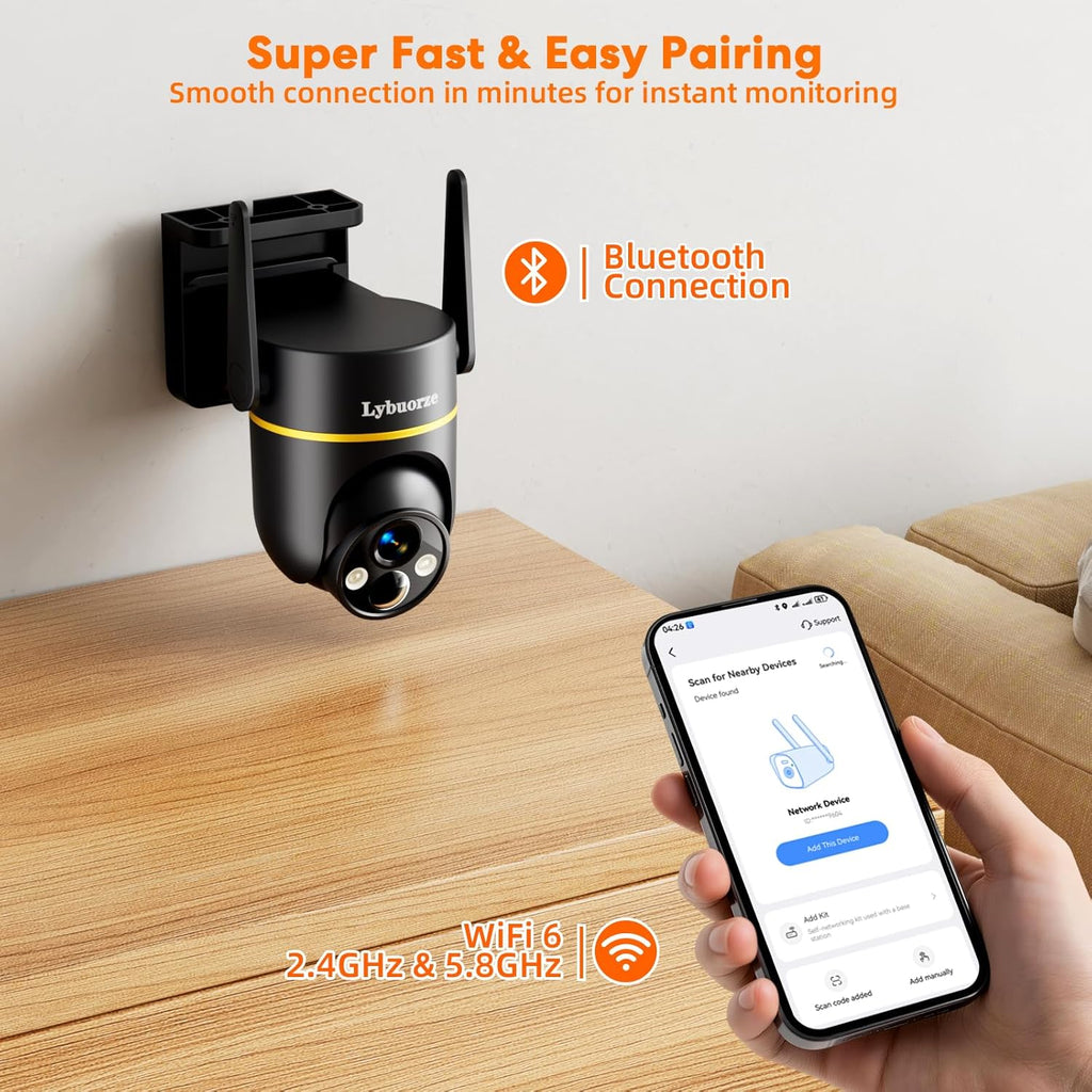 Lybuorz Solar Powered Outdoor Wireless Security Camera, 4MP HD PTZ Camera W/ Full Color Night Vision, 2.4/5Ghz Wifi, AI Motion Detection, Siren Alarm, 2-Way Audio, Work W/Alexa, Waterproof,4.92*4*4.52