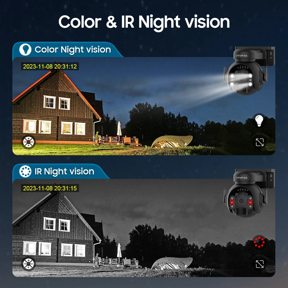 SHIWOJIA 5MP 4G SIM Solar Security Camera Outdoor 360° PTZ Wifi Wireless Surveillance Camera PIR Motion Detection Two-Way Audio