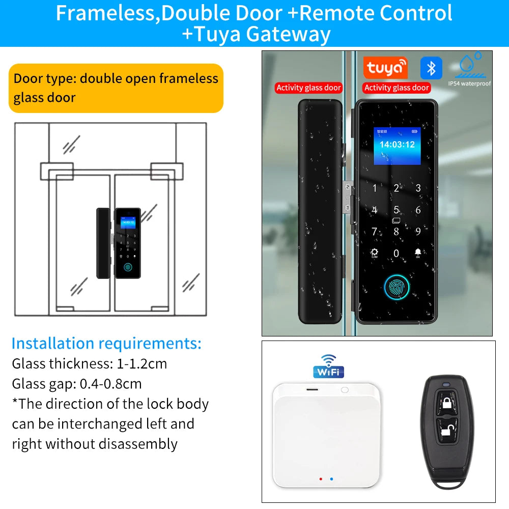 Tuya Smart Fingerprint Lock Bluetooth Smart Sliding Glass Door Biometric Electronic Digit Door Card Hook Lock App Remote Unlock