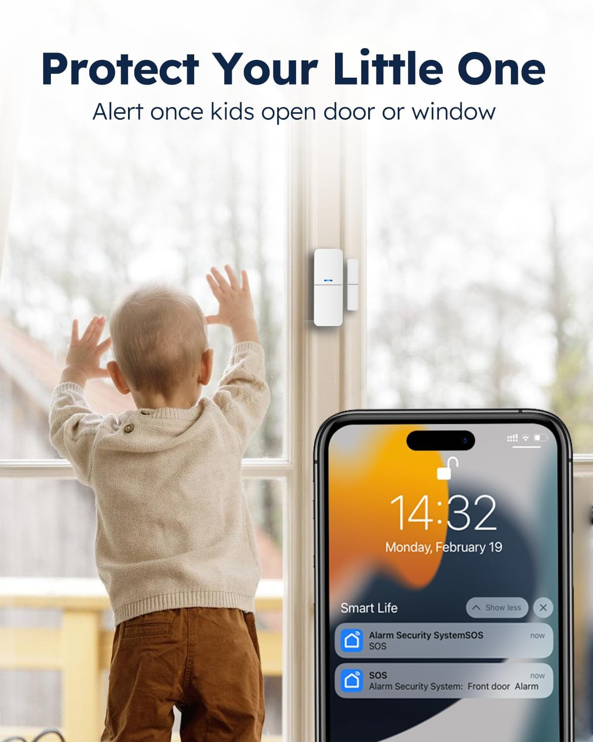 Wifi Door Alarm System, Wireless DIY Smart Home Security System, with Phone APP Alert, 8 Pieces-Kit (Alarm Siren, Door Window Sensor, Remote), Work with Alexa, for House, Apartment, by