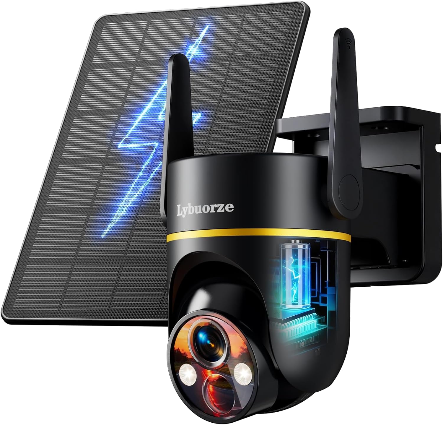 Lybuorz Solar Powered Outdoor Wireless Security Camera, 4MP HD PTZ Camera W/ Full Color Night Vision, 2.4/5Ghz Wifi, AI Motion Detection, Siren Alarm, 2-Way Audio, Work W/Alexa, Waterproof,4.92*4*4.52