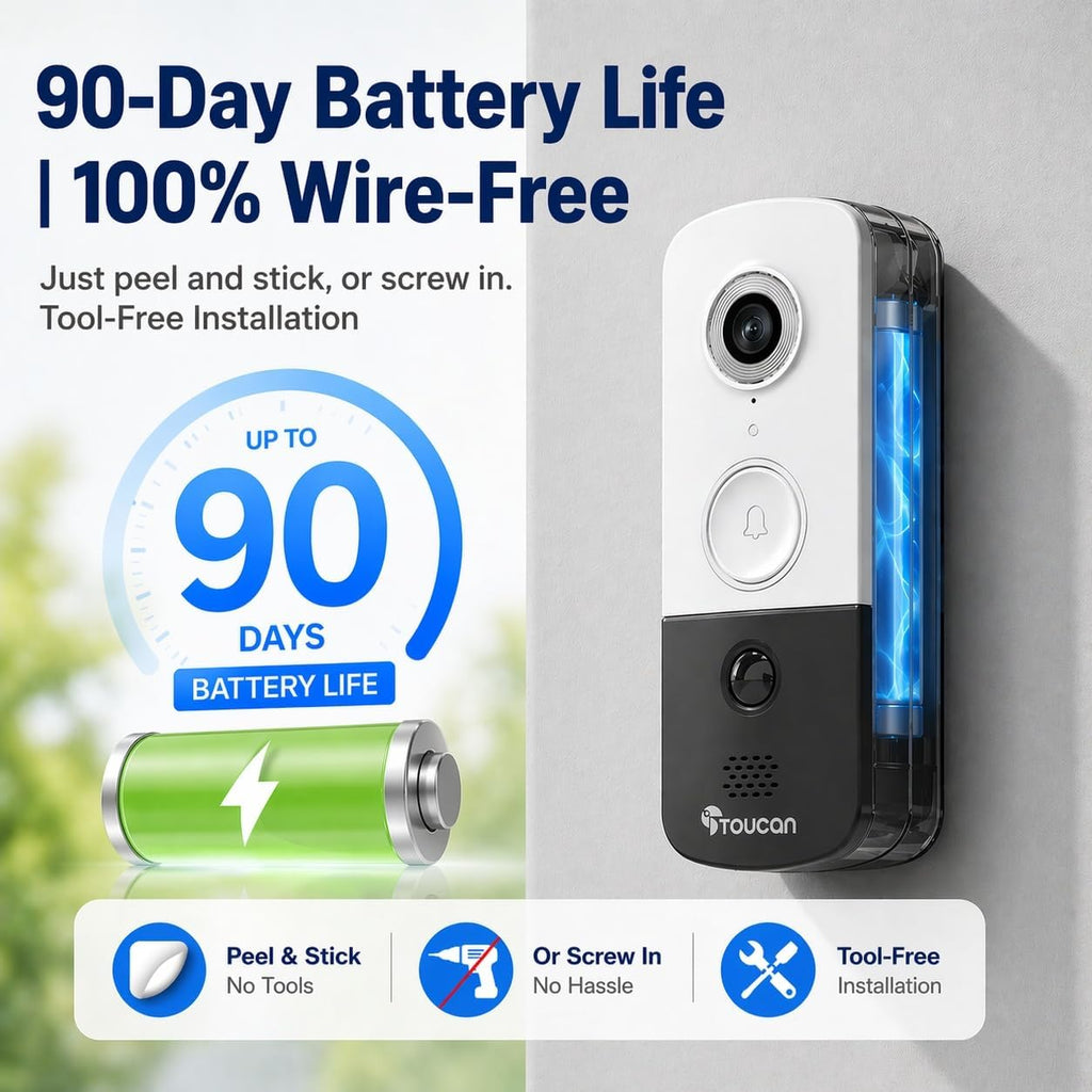 Doorbell Camera, Wireless Video Doorbell with Chime, Doorbell Gen 3 | Parcel Detection, Instant Motion Alerts, 2K HD, 180° View, Night Vision, Works with Alexa & Google Home, Wire-Free for Renter