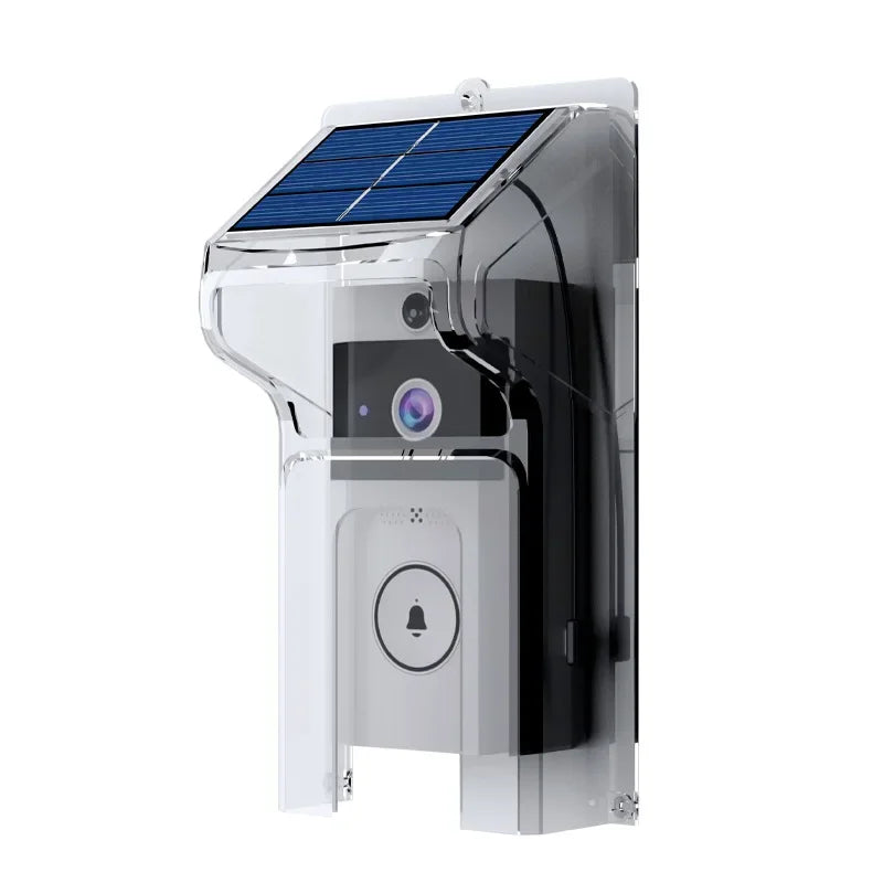 Solar Wireless Smart Video Doorbell HD Security Camera with Rain Cover Weatherproof Outdoor Two-Way Talk Voice Changer Wifi Door