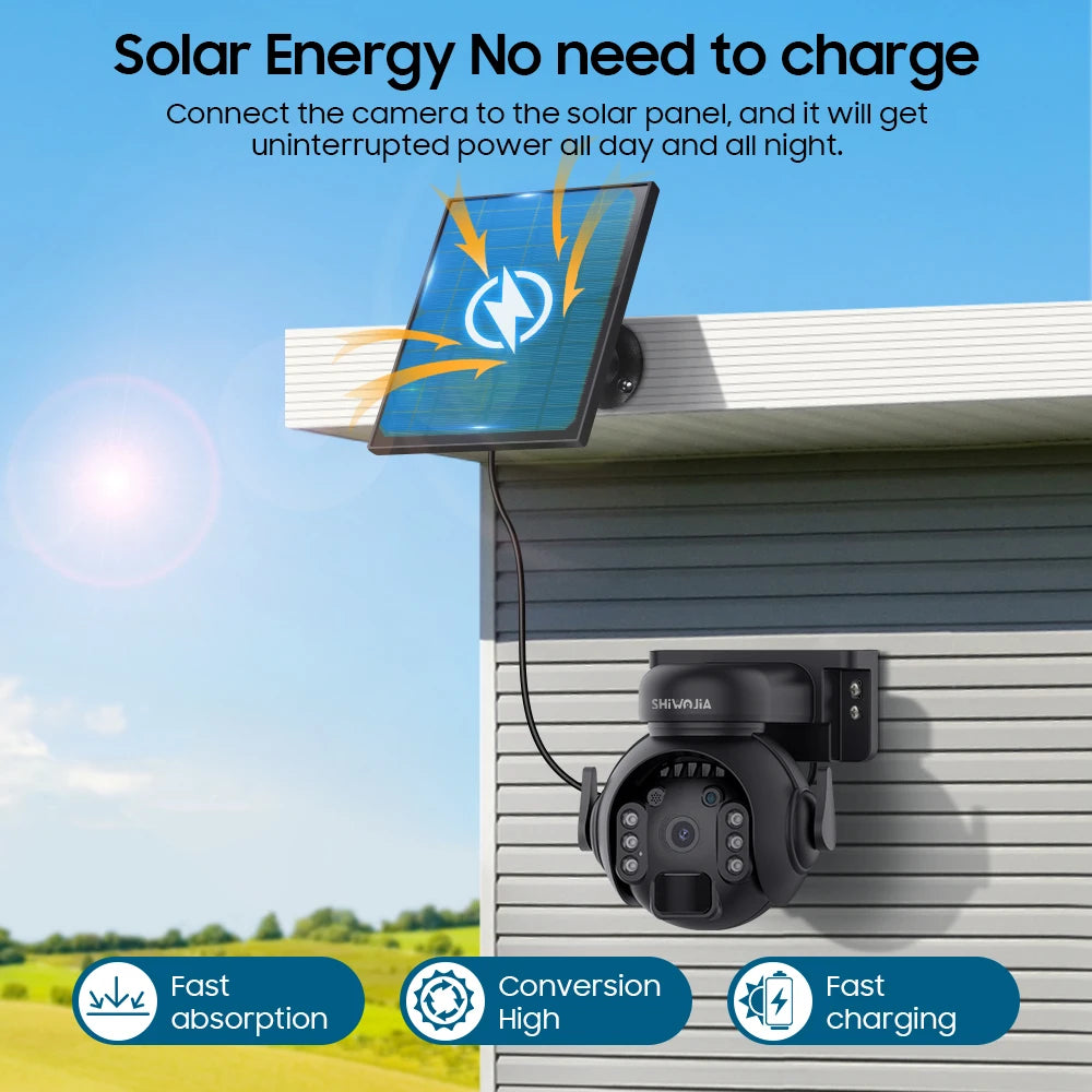 SHIWOJIA 5MP 4G SIM Solar Security Camera Outdoor 360° PTZ Wifi Wireless Surveillance Camera PIR Motion Detection Two-Way Audio