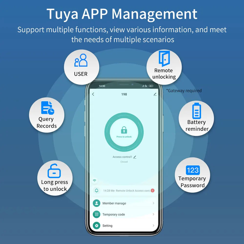 Tuya Smart Fingerprint Lock Bluetooth Smart Sliding Glass Door Biometric Electronic Digit Door Card Hook Lock App Remote Unlock