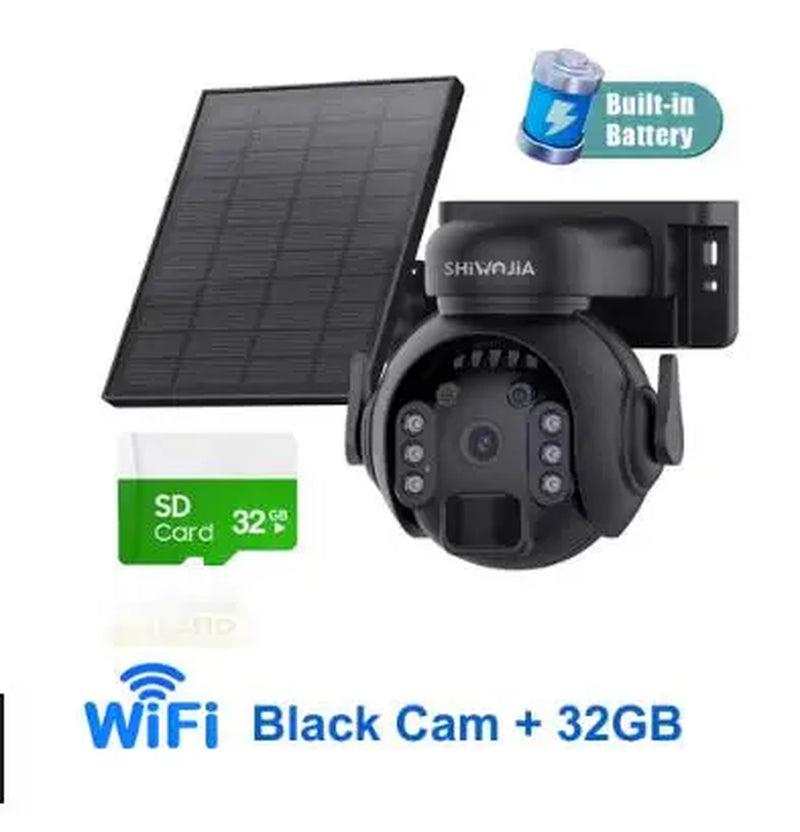 SHIWOJIA 5MP 4G SIM Solar Security Camera Outdoor 360° PTZ Wifi Wireless Surveillance Camera PIR Motion Detection Two-Way Audio