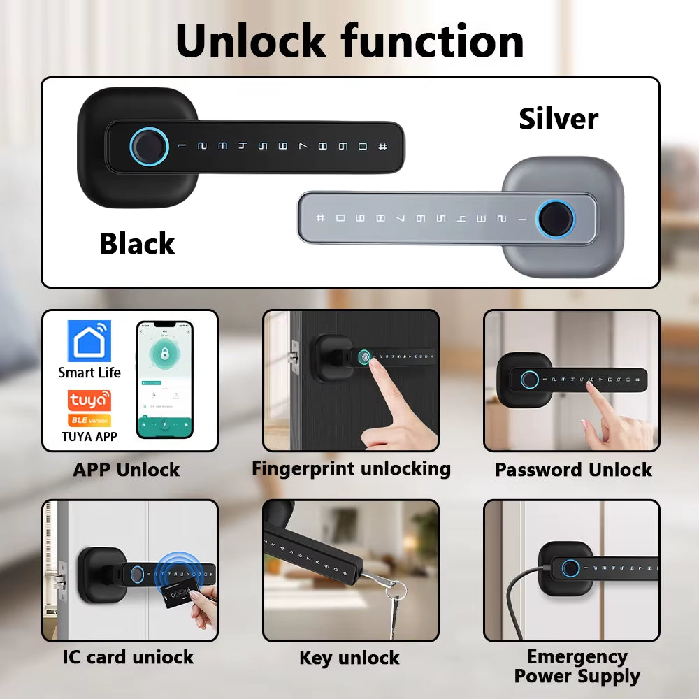 2025 New M6 Tuya Bluetooth Smart Lock, Door Lock, Fingerprint Lock, Password Lock, Multiple Unlocking Methods