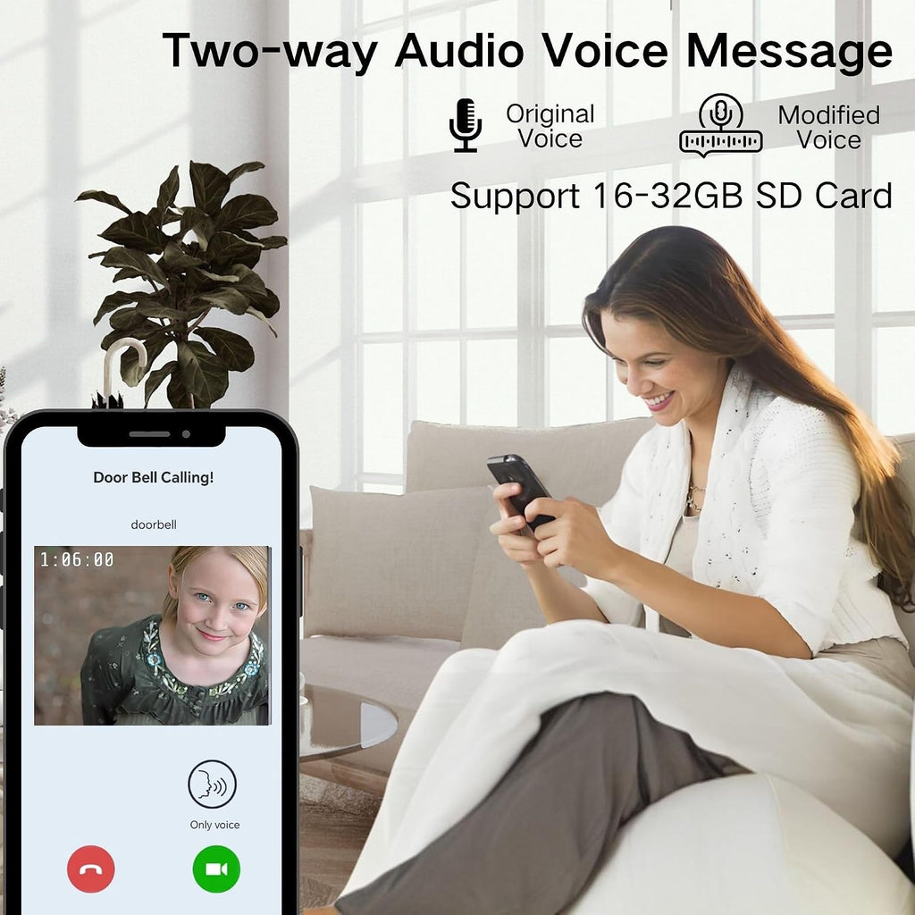 Video Doorbell with Camera and Chime, 2-Way Audio, Outdoor Security, Instant Alert, Human Detection, Battery Powered, Night Vision, Sd/Cloud Storage, No Subscription