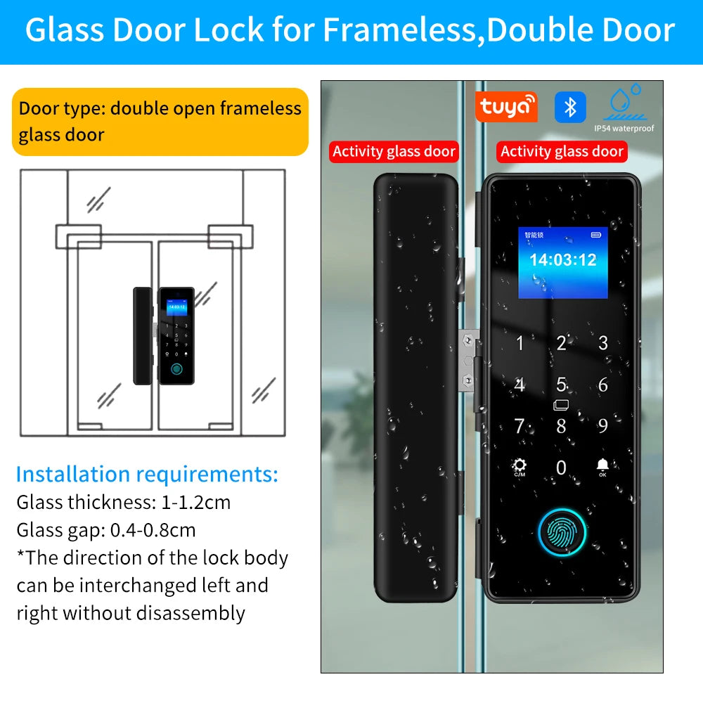 Tuya Smart Fingerprint Lock Bluetooth Smart Sliding Glass Door Biometric Electronic Digit Door Card Hook Lock App Remote Unlock