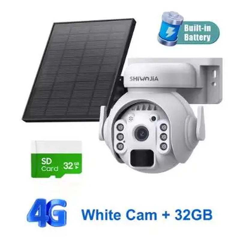 SHIWOJIA 5MP 4G SIM Solar Security Camera Outdoor 360° PTZ Wifi Wireless Surveillance Camera PIR Motion Detection Two-Way Audio