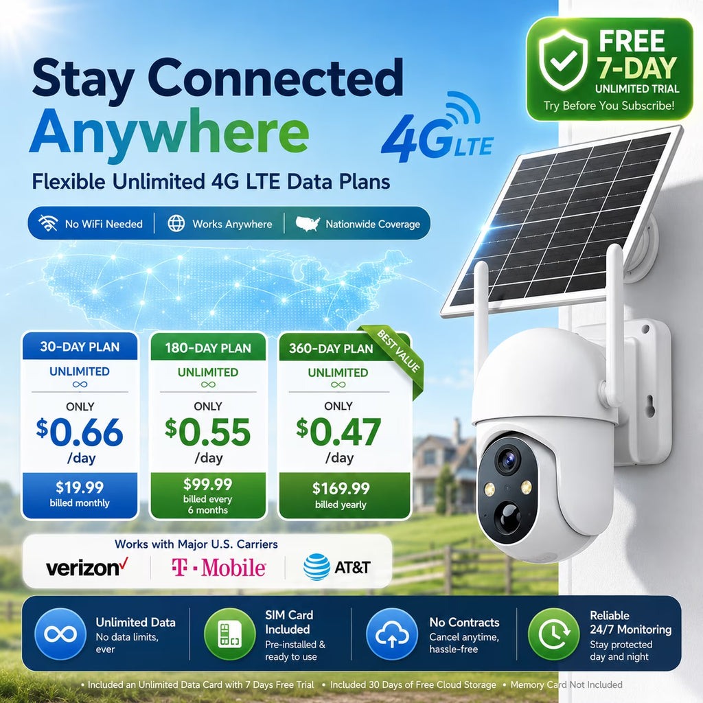4G LTE Cellular Solar Security Camera Outdoor, 2K PTZ Wireless Security Camera with SIM Card, No Wifi Needed, AI Human Detection, Color Night Vision, 360° View