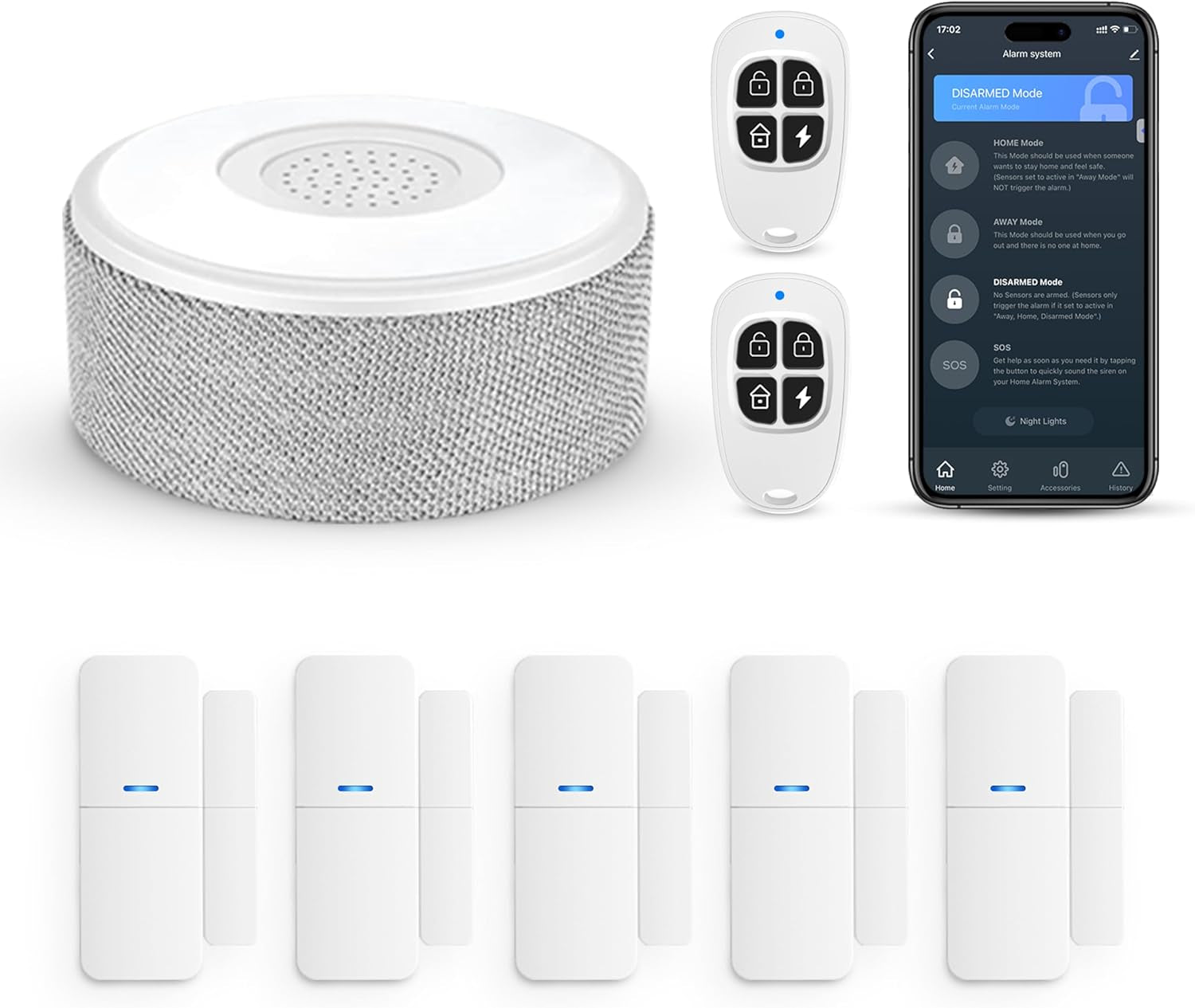 Wifi Door Alarm System, Wireless DIY Smart Home Security System, with Phone APP Alert, 8 Pieces-Kit (Alarm Siren, Door Window Sensor, Remote), Work with Alexa, for House, Apartment, by