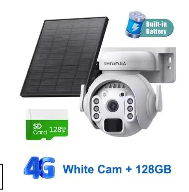 SHIWOJIA 5MP 4G SIM Solar Security Camera Outdoor 360° PTZ Wifi Wireless Surveillance Camera PIR Motion Detection Two-Way Audio