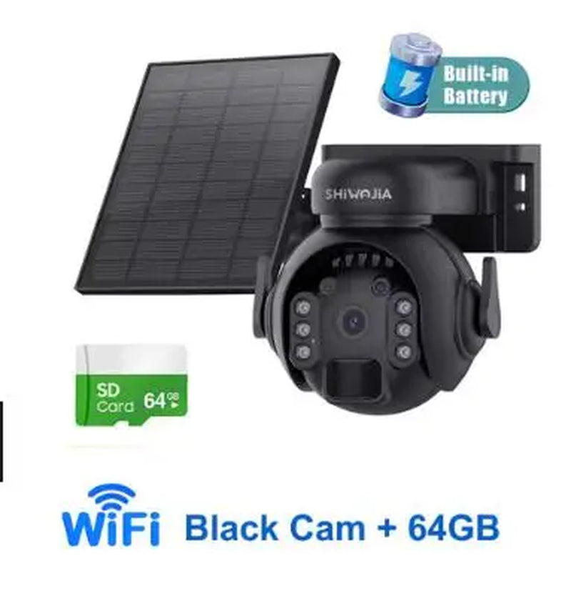 SHIWOJIA 5MP 4G SIM Solar Security Camera Outdoor 360° PTZ Wifi Wireless Surveillance Camera PIR Motion Detection Two-Way Audio