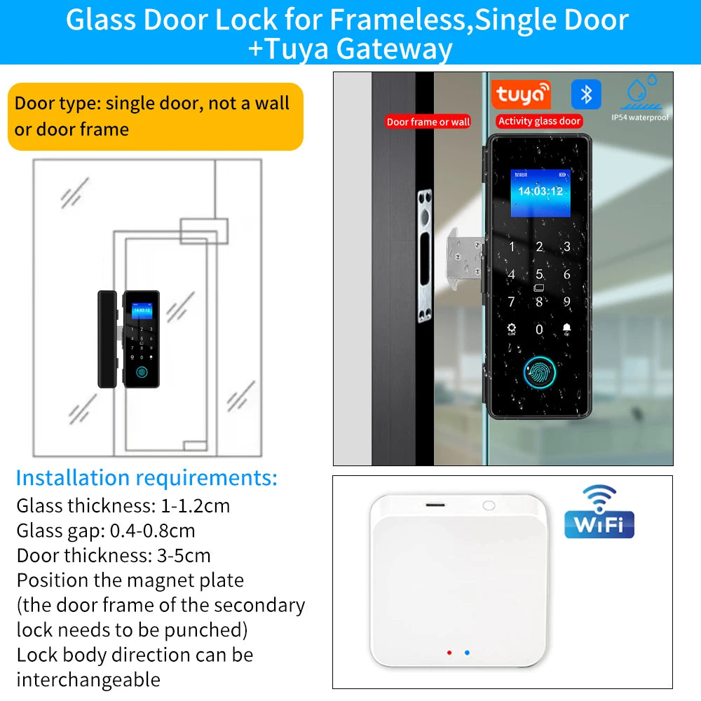 Tuya Smart Fingerprint Lock Bluetooth Smart Sliding Glass Door Biometric Electronic Digit Door Card Hook Lock App Remote Unlock