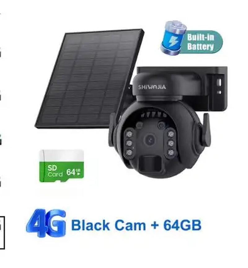 SHIWOJIA 5MP 4G SIM Solar Security Camera Outdoor 360° PTZ Wifi Wireless Surveillance Camera PIR Motion Detection Two-Way Audio