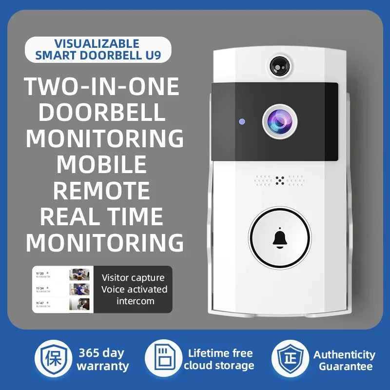 Solar Wireless Smart Video Doorbell HD Security Camera with Rain Cover Weatherproof Outdoor Two-Way Talk Voice Changer Wifi Door
