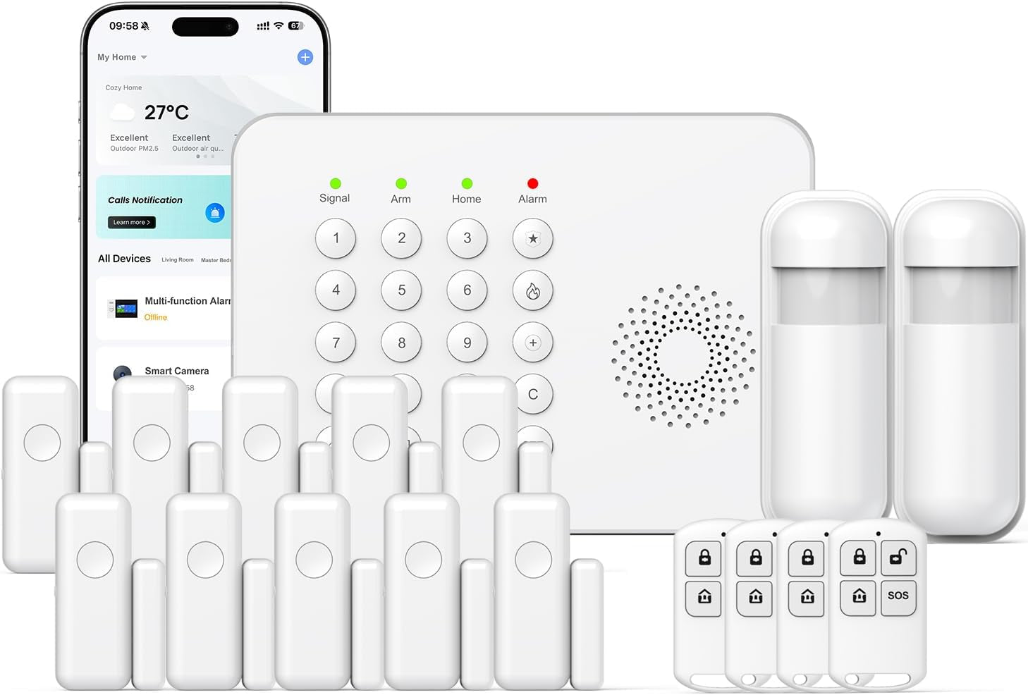 Wireless Home Security System Wifi/4G Home Alarm System with Phone APP Alert | Voice Control | No Subscription Fees | 24/7 Monitoring | Alexa Compatible