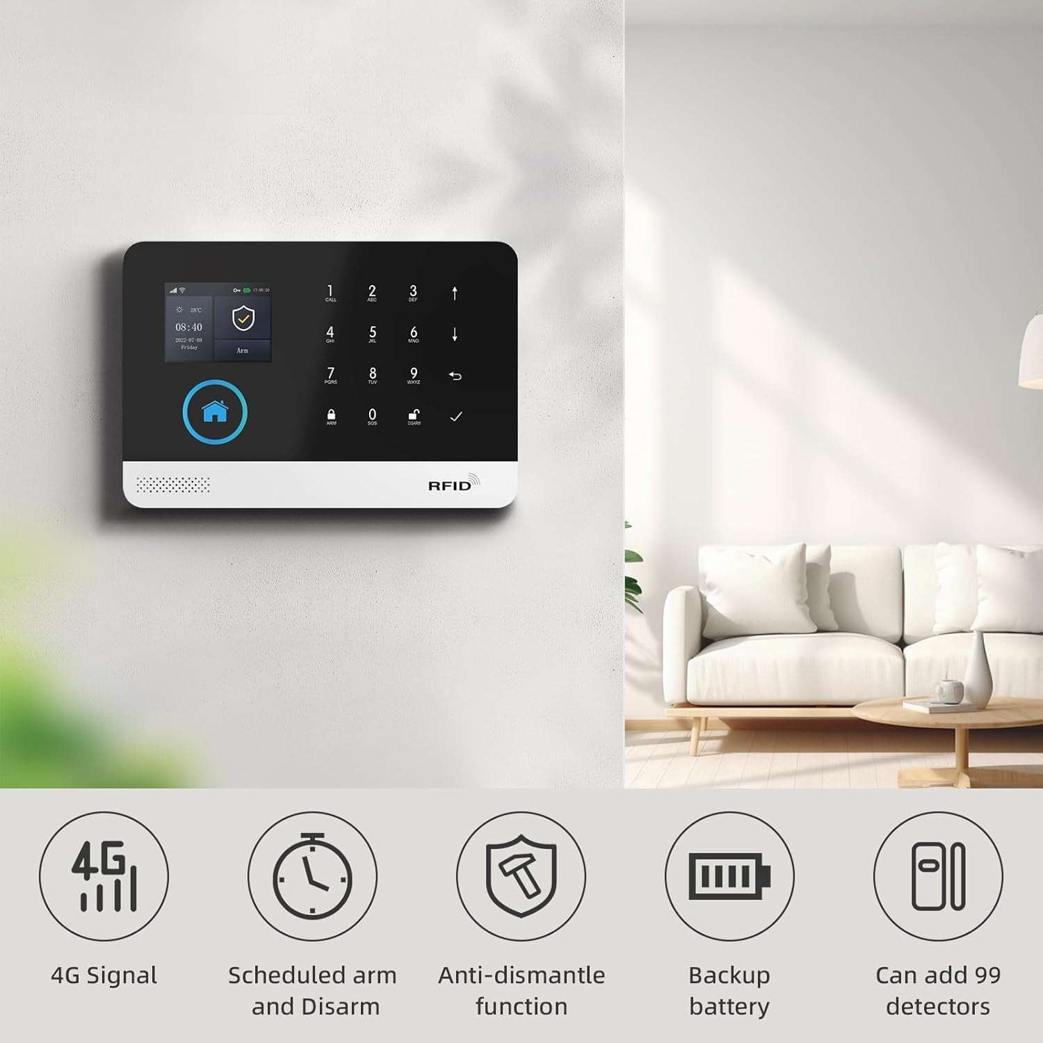Home Security Systems for House, Wireless Home Security Alarm System, Door/Window Sensor Motion Sensors with App Alert, Wifi+Gsm 4G Home Alarm System No Subscription（103-F）
