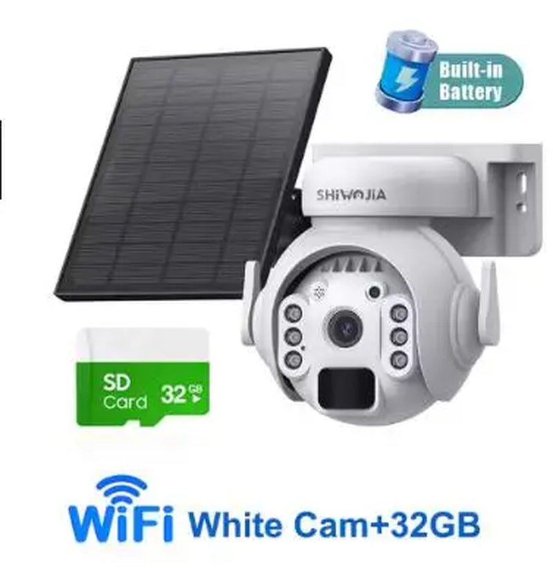 SHIWOJIA 5MP 4G SIM Solar Security Camera Outdoor 360° PTZ Wifi Wireless Surveillance Camera PIR Motion Detection Two-Way Audio
