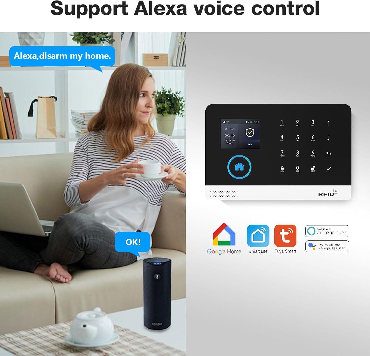 Home Security Systems for House, Wireless Home Security Alarm System, Door/Window Sensor Motion Sensors with App Alert, Wifi+Gsm 4G Home Alarm System No Subscription（103-F）