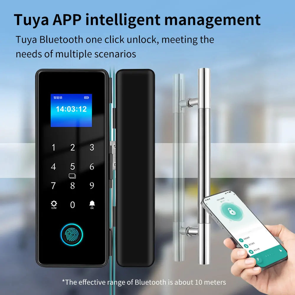 Tuya Smart Fingerprint Lock Bluetooth Smart Sliding Glass Door Biometric Electronic Digit Door Card Hook Lock App Remote Unlock