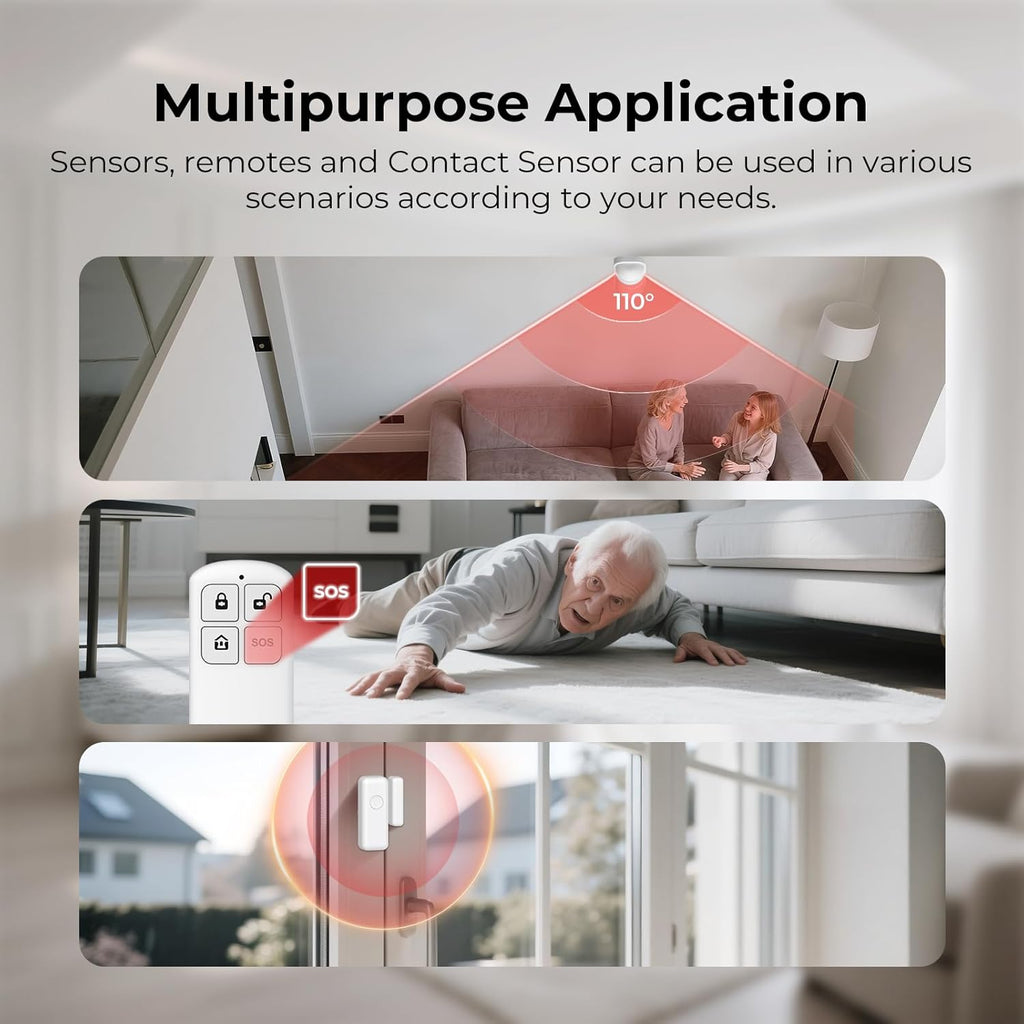 Wireless Home Security System Wifi/4G Home Alarm System with Phone APP Alert | Voice Control | No Subscription Fees | 24/7 Monitoring | Alexa Compatible