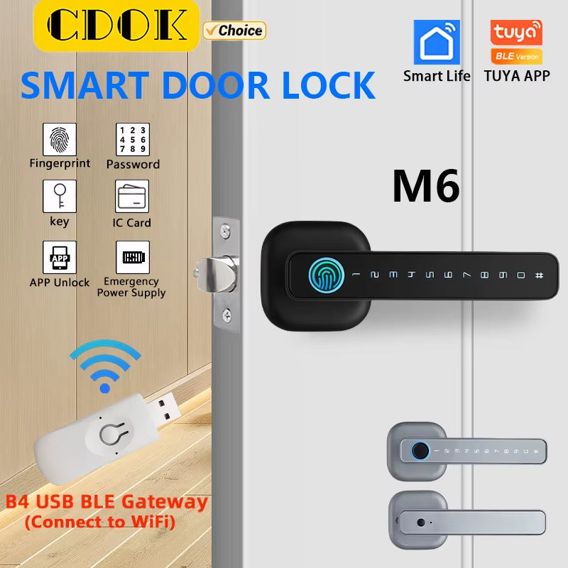 2025 New M6 Tuya Bluetooth Smart Lock, Door Lock, Fingerprint Lock, Password Lock, Multiple Unlocking Methods