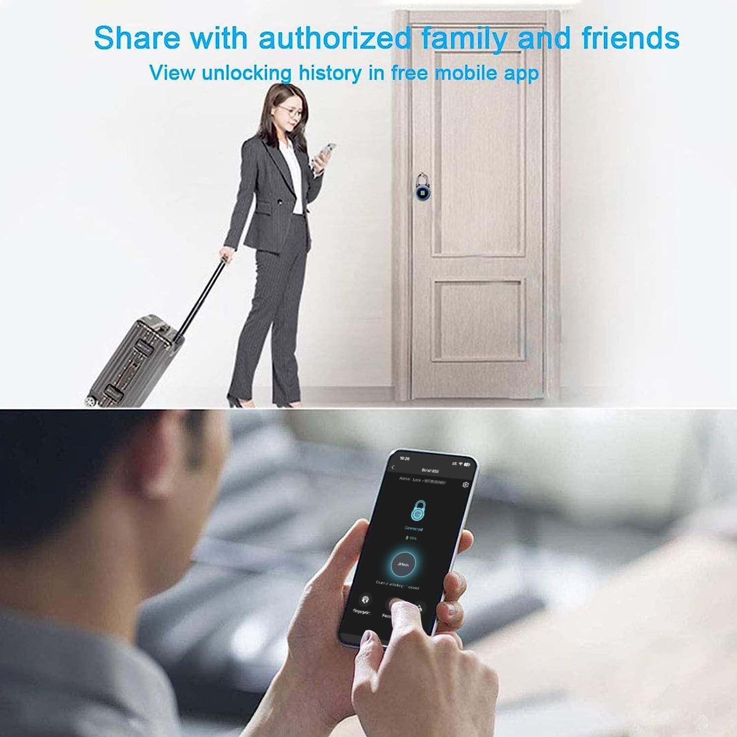 Fingerprint Padlock Gym Locker Lock, Smart Biometric Padlock Bluetooth Keyless Padlock, Rechargeable Waterproof Master Lock for Gym Locker, School Locker, Gate, Fence, Shed, Garage (Blue)