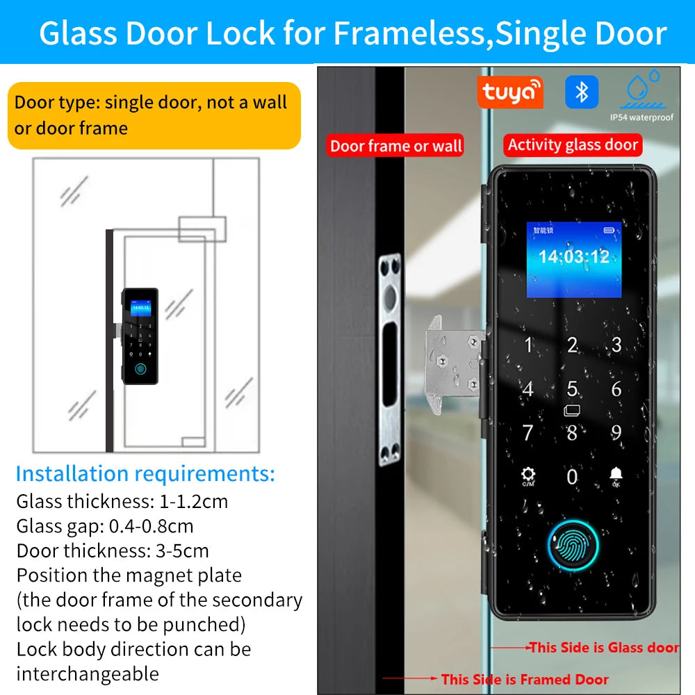 Tuya Smart Fingerprint Lock Bluetooth Smart Sliding Glass Door Biometric Electronic Digit Door Card Hook Lock App Remote Unlock
