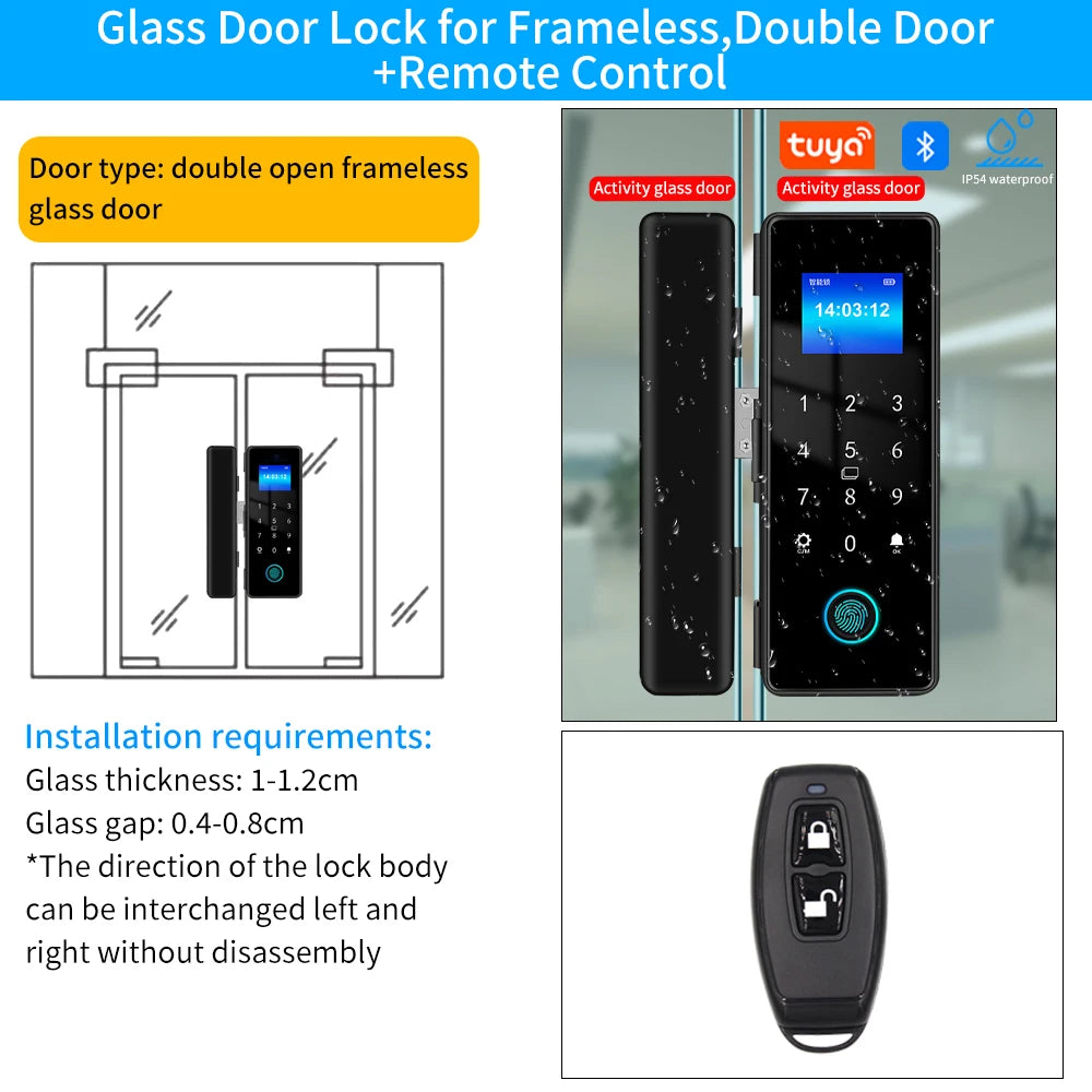 Tuya Smart Fingerprint Lock Bluetooth Smart Sliding Glass Door Biometric Electronic Digit Door Card Hook Lock App Remote Unlock
