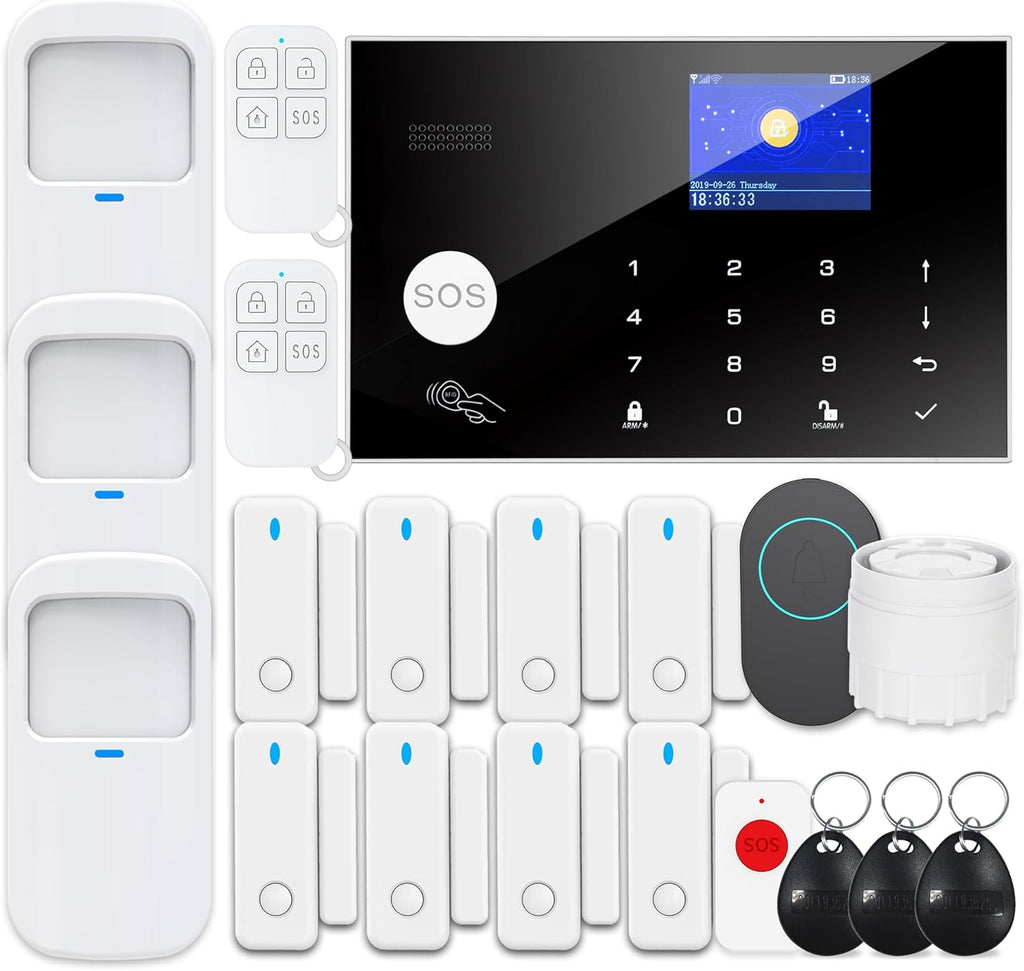 Home Security Systems, Compatible with Google Home and Alexa Wireless Security System, Motion Detector, Anti-Theft Kit with Siren, Sensor Ports Protect Your Office (Smart Life & Tuya)