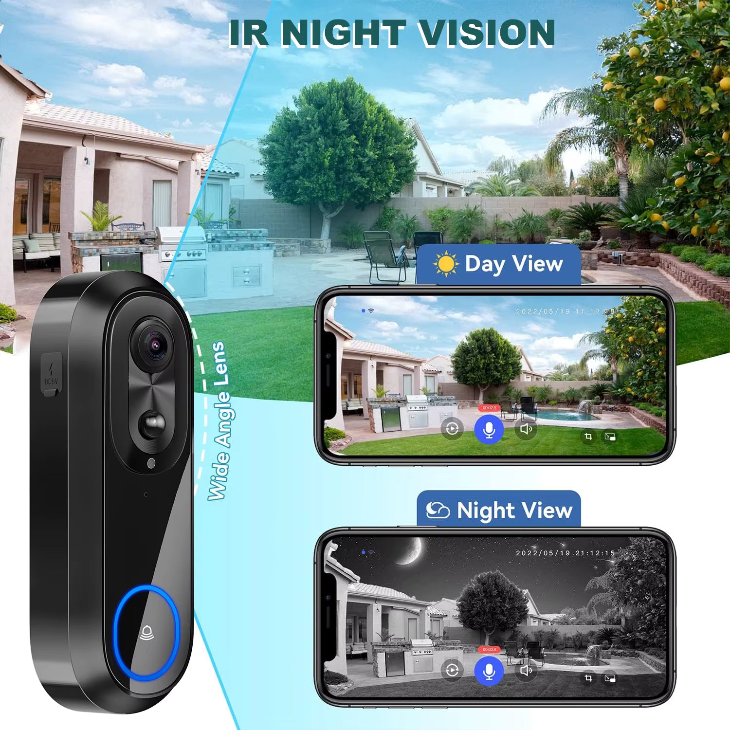 Smart Video Doorbell 1080P – Wireless, IP65, 7000mAh Battery, Tuya App
