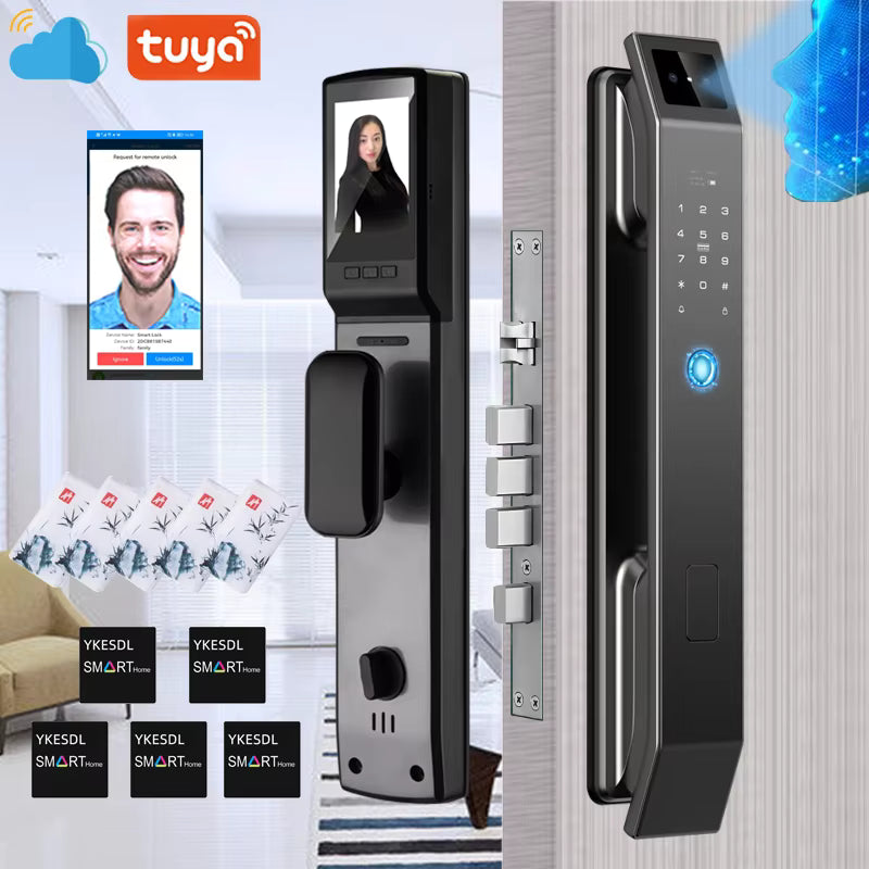 3D Face Recognition Smart Door Lock – Camera, Fingerprint, Keyless Entry, Tuya App