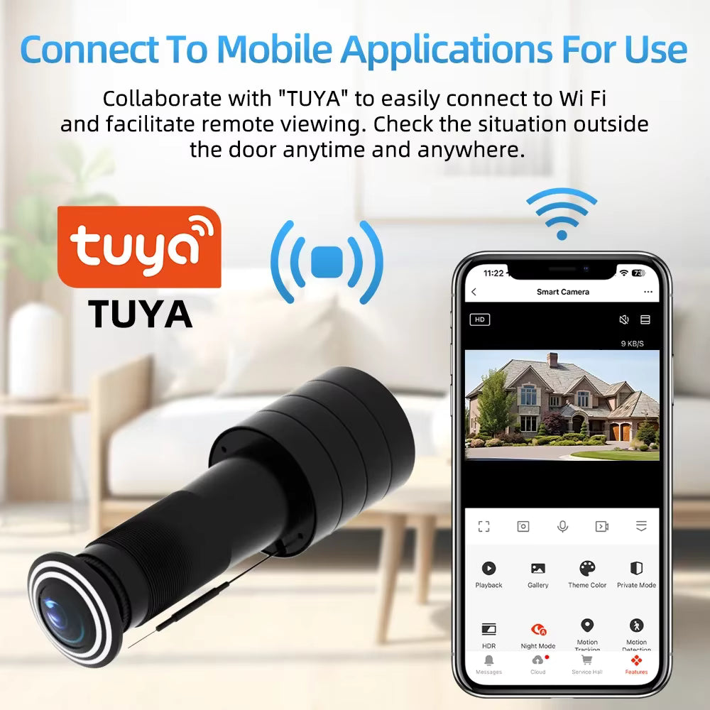 Smart Peephole Camera 3MP – 170° Wide Angle, Motion Detection, Tuya App