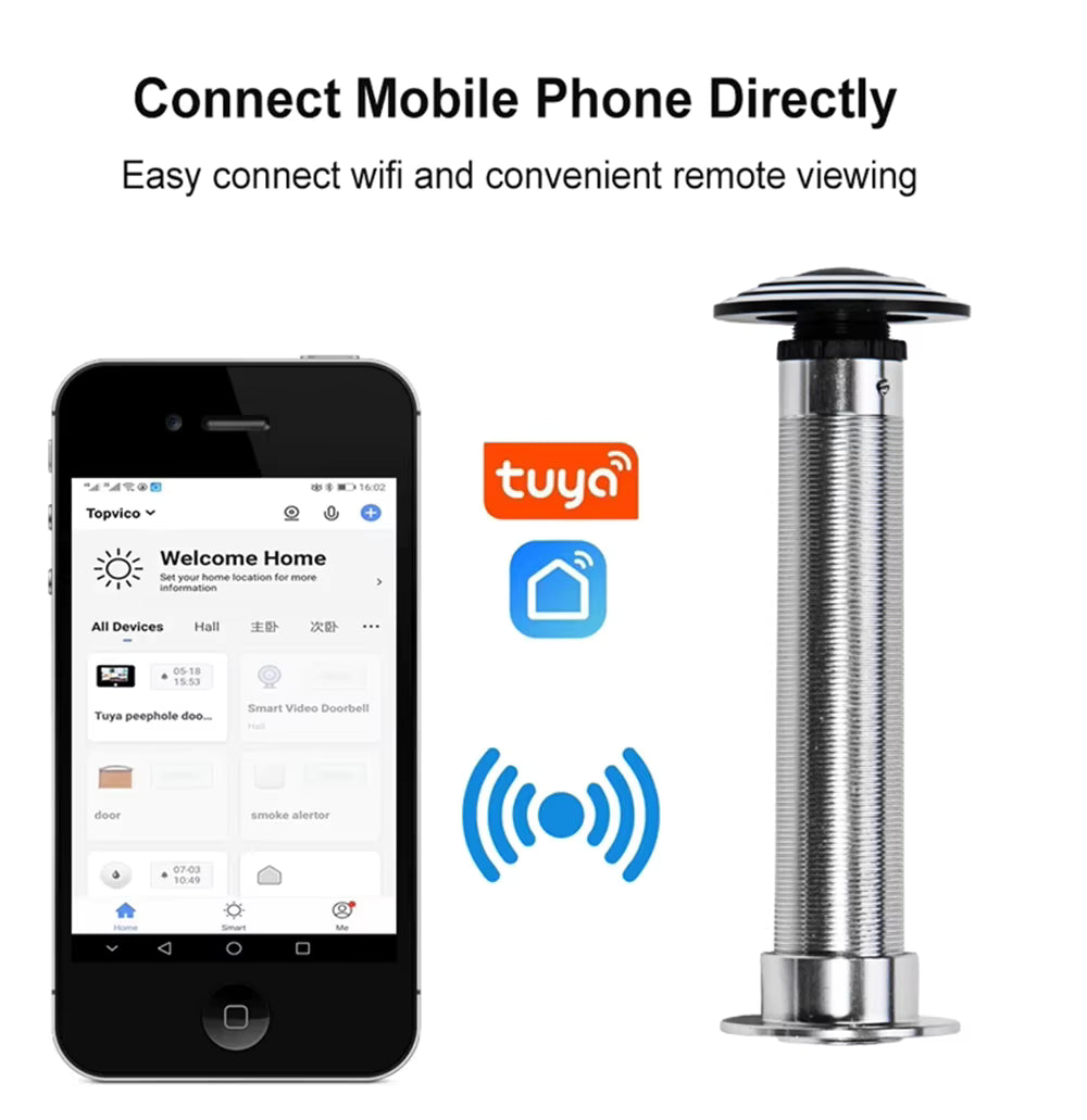 Smart WiFi Peephole Camera – 5G/2.4G, Wide Angle, Tuya App, Wireless Door Viewer