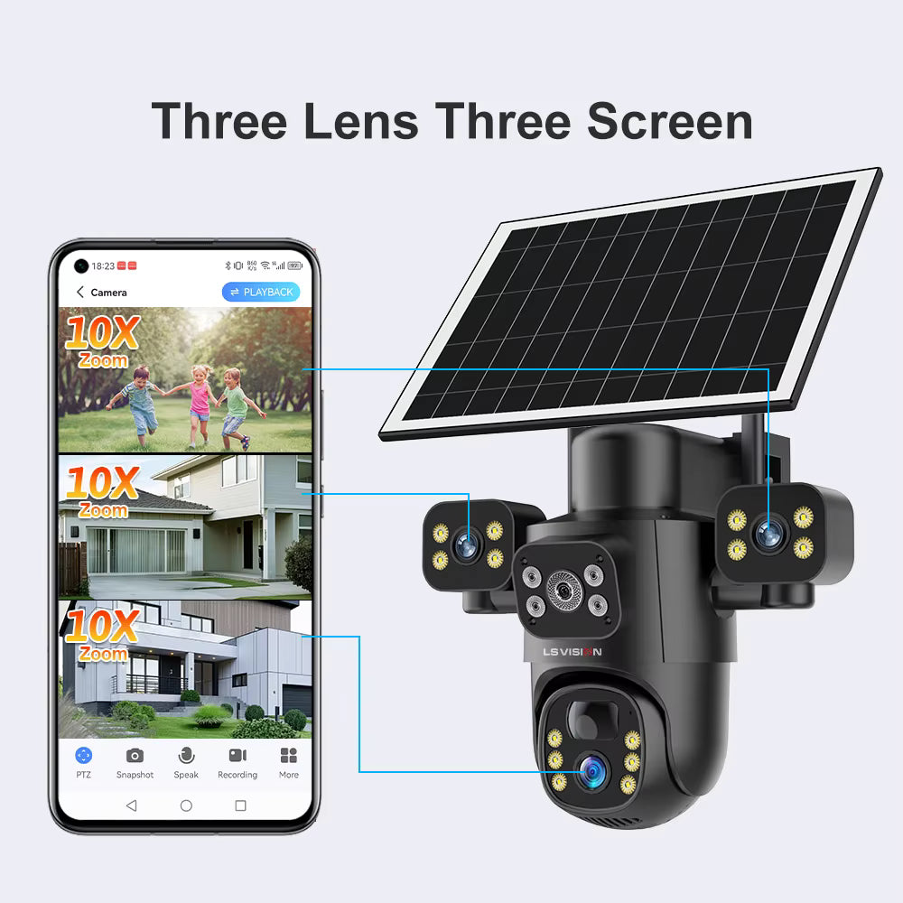 4K Solar Security Camera 15MP – Triple Lens, 4G/WiFi, PIR, Night Vision, IP65