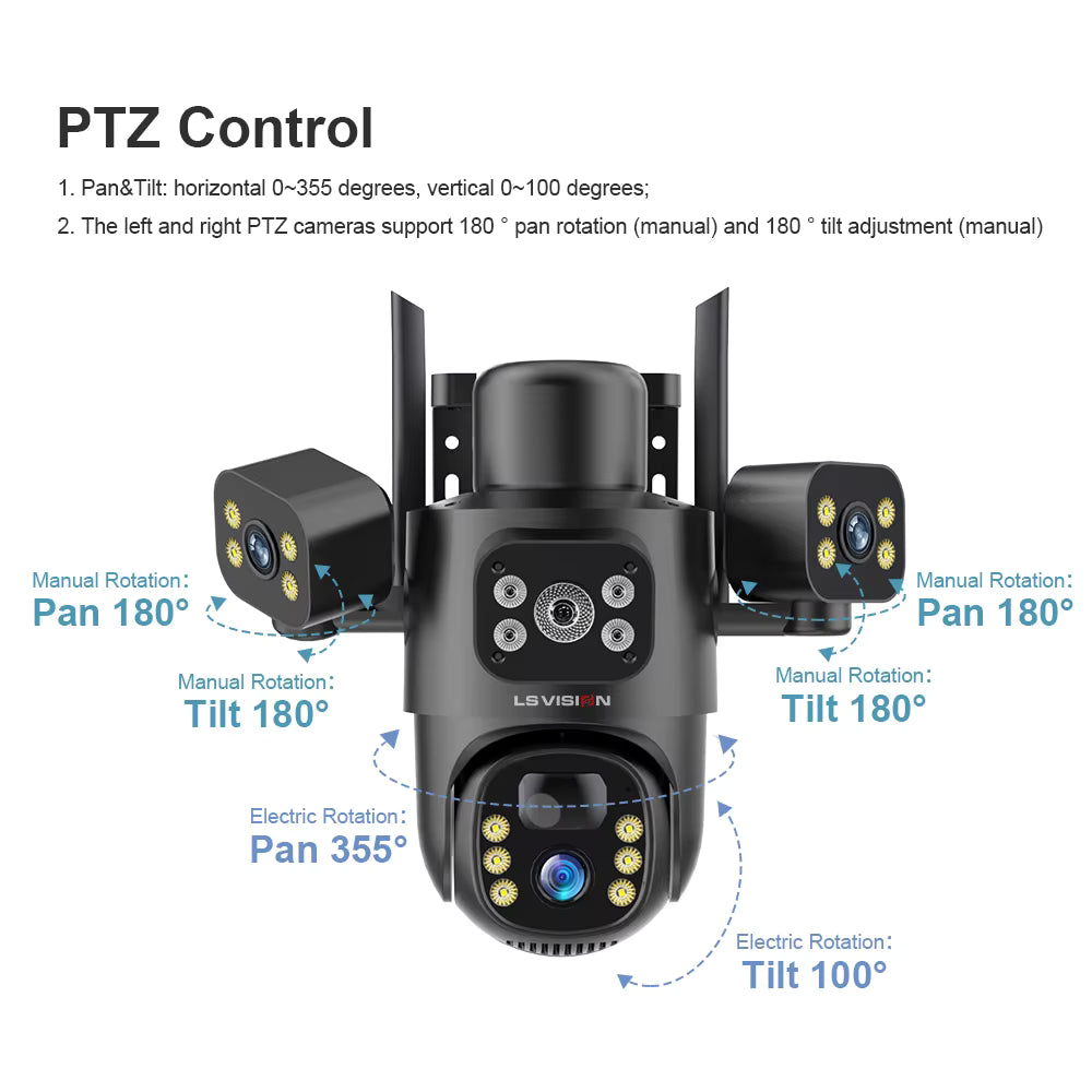 4K Solar Security Camera 15MP – Triple Lens, 4G/WiFi, PIR, Night Vision, IP65