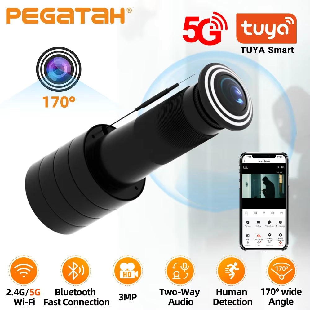 Smart Peephole Camera 3MP – 170° Wide Angle, Motion Detection, Tuya App