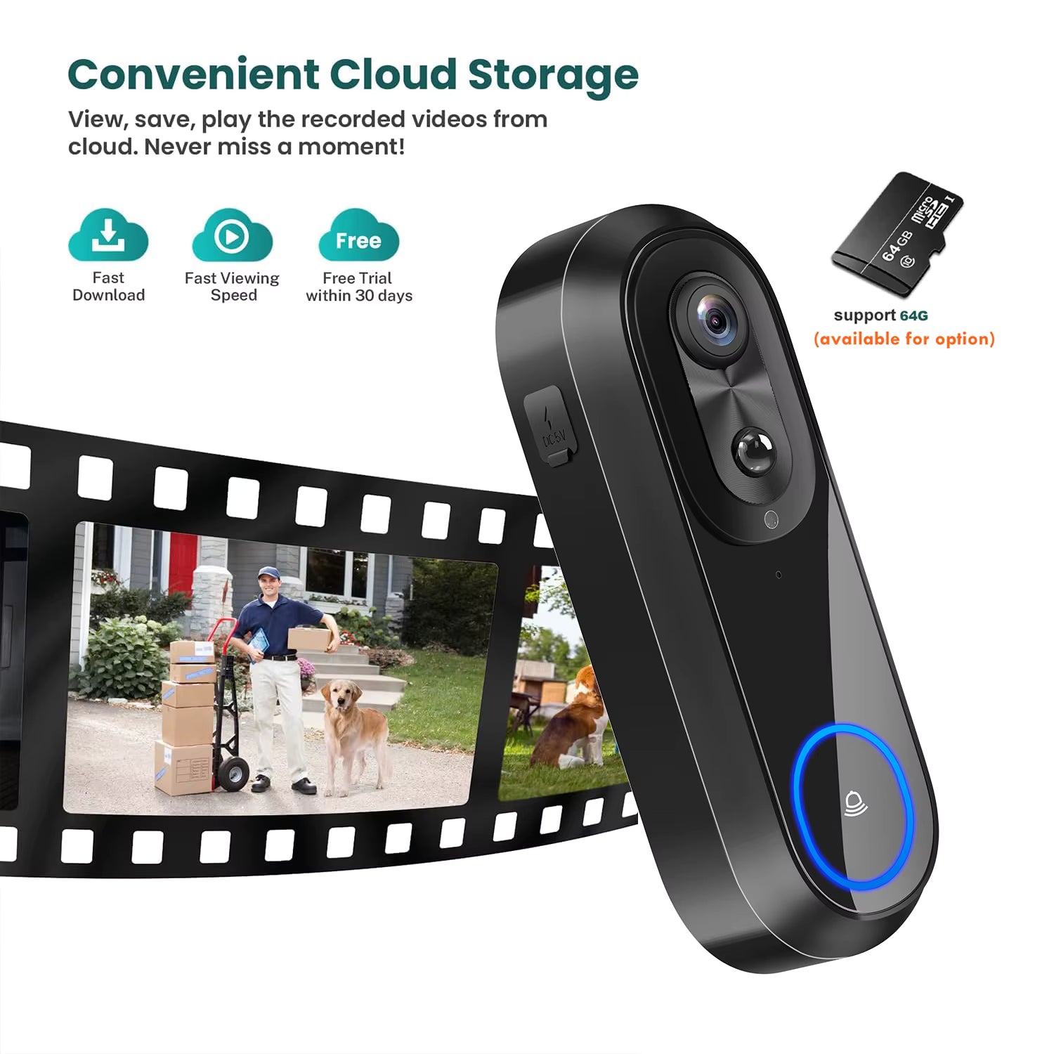 Smart Video Doorbell 1080P – Wireless, IP65, 7000mAh Battery, Tuya App